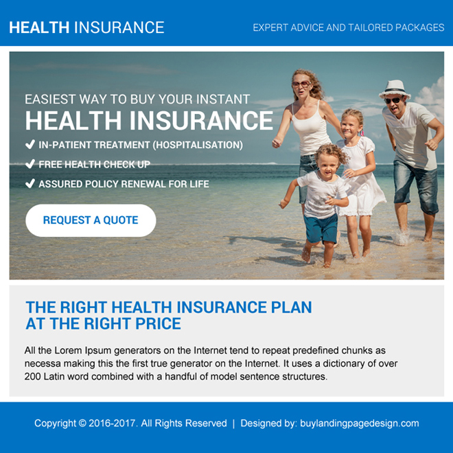 health insurance plan free quote ppv landing page design Health Insurance example