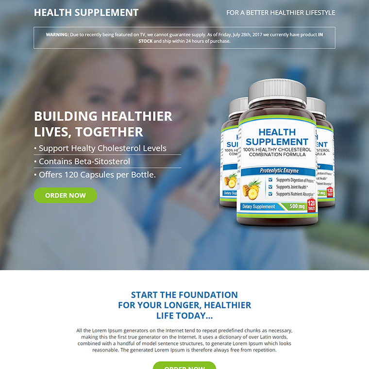 cholesterol supplement responsive landing page