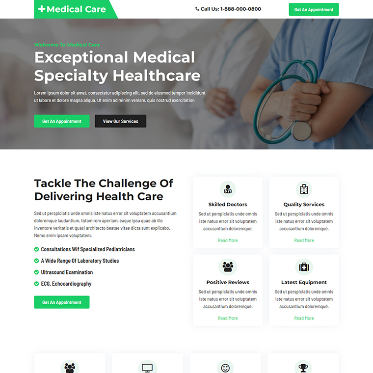 speciality healthcare services lead capture landing page Medical example