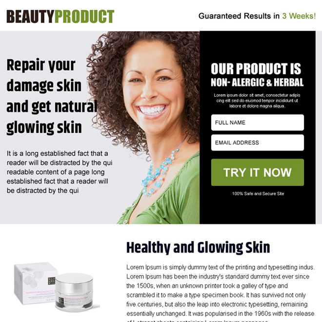 beauty product free trial lead capturing ppv landing page design