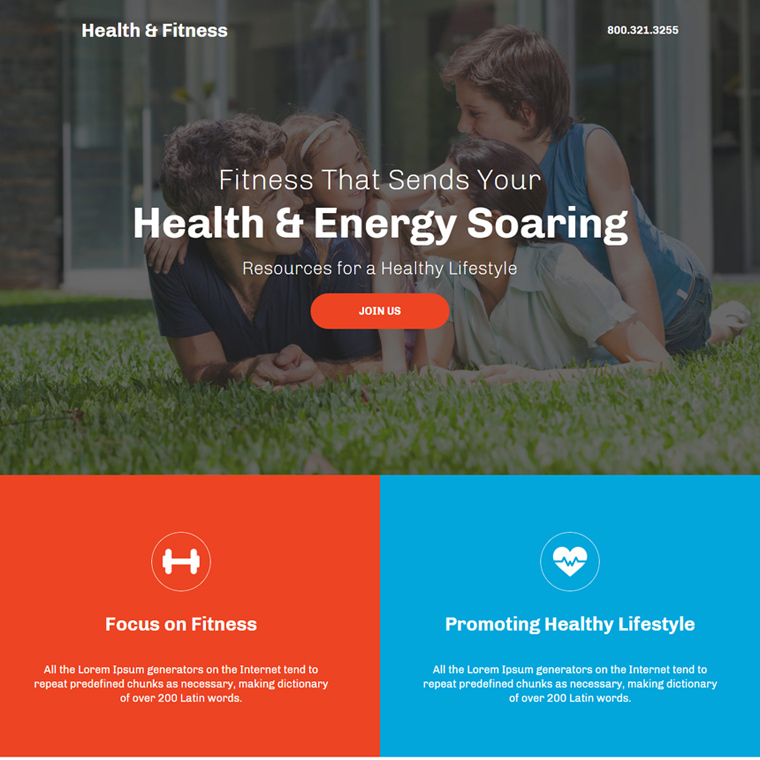 healthy lifestyle coach lead capture responsive landing page Health and Fitness example