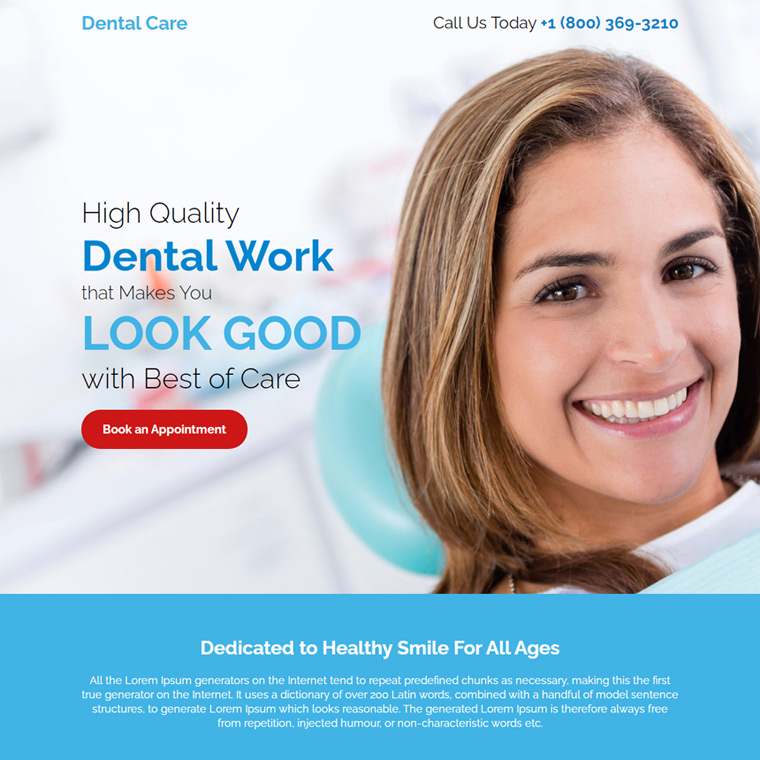dental care lead capture responsive landing page design Dental Care example
