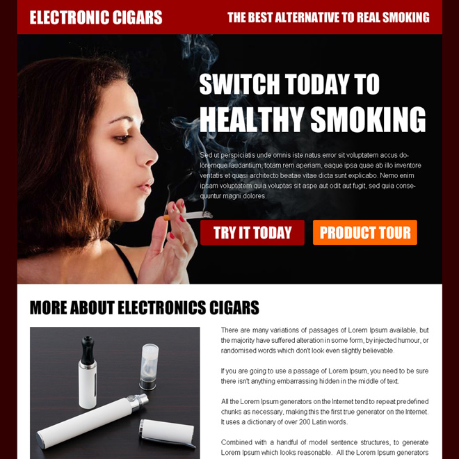 healthy smoking electronic cigar ppv landing page design