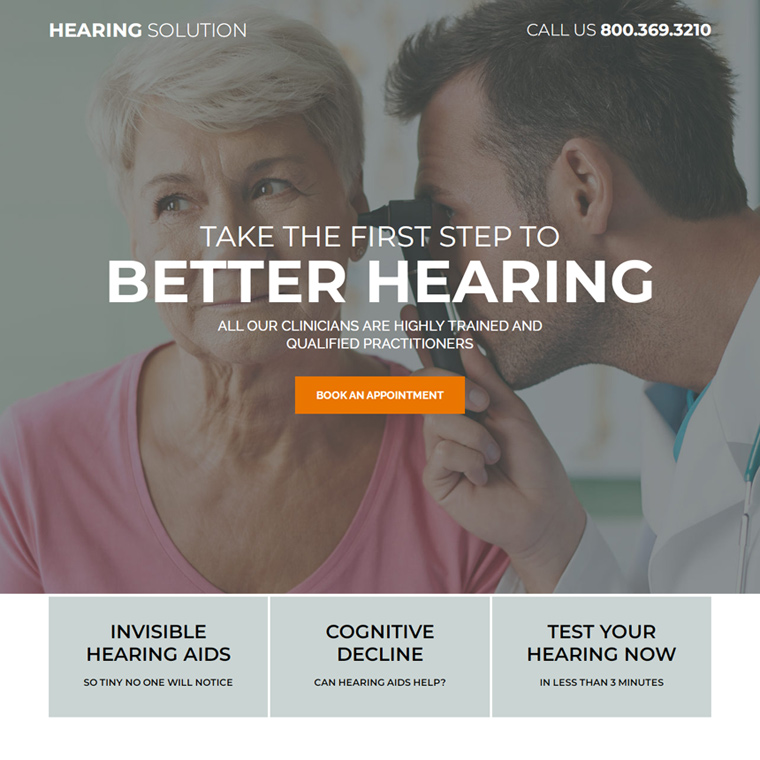 hearing healthcare consultant responsive landing page Hearing Solutions example