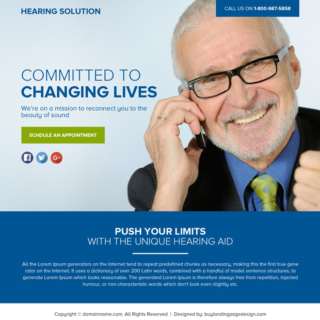 hearing solution lead funnel responsive landing page design Hearing Solutions example