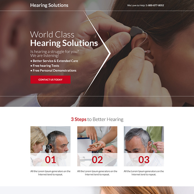 world class hearing solutions responsive landing page design Hearing Solutions example