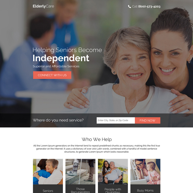 helping seniors become independent responsive landing page