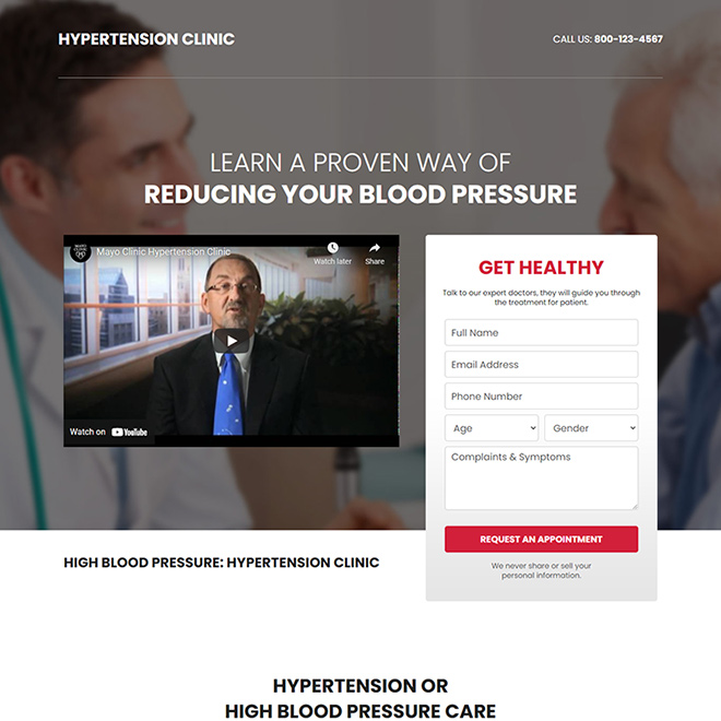 high blood pressure treatment responsive landing page design