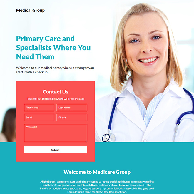 primary care and specialist medical services landing page Medical example