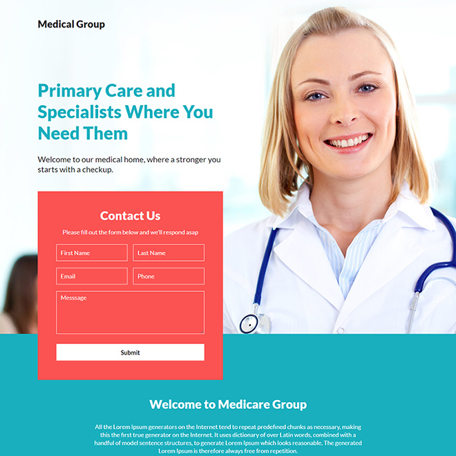 primary care and specialist medical services landing page