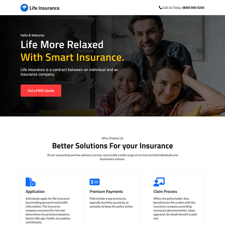professional life insurance company landing page
