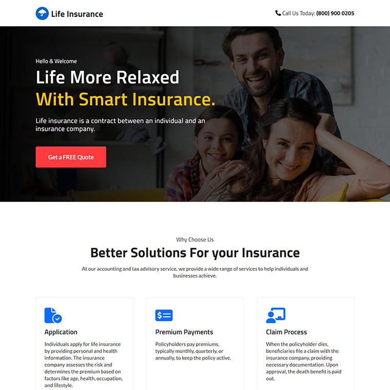 professional life insurance company landing page Life Insurance example