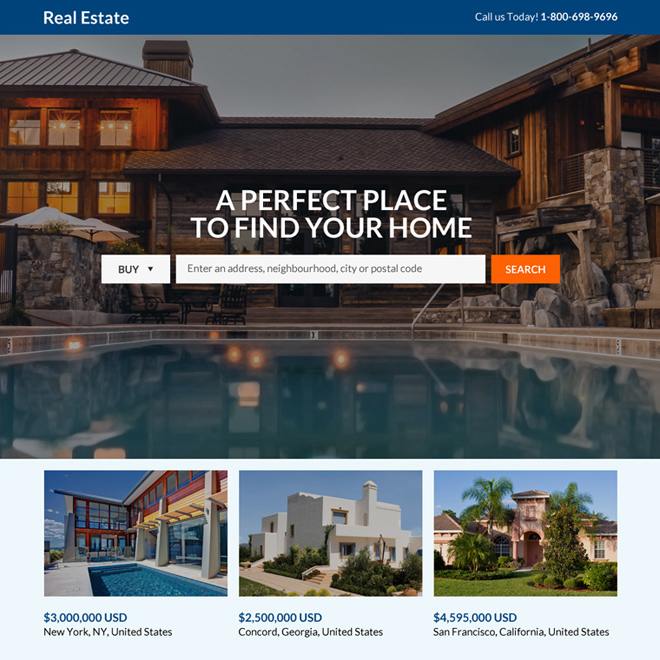 real estate search responsive landing page design Real Estate example