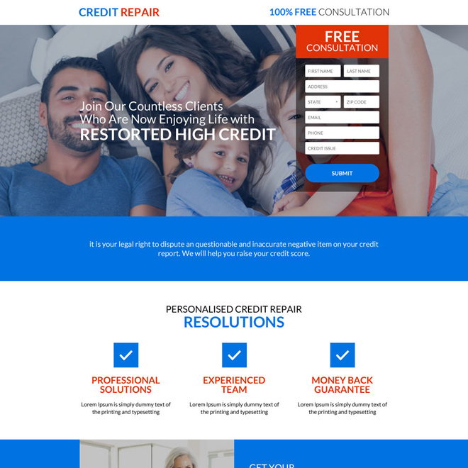 responsive high credit repair consultation landing page design