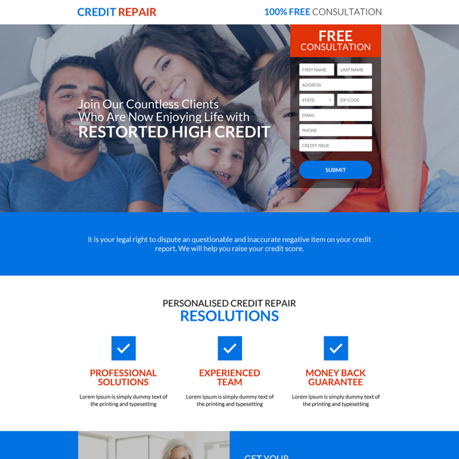 Credit repair resolutions responsive landing page