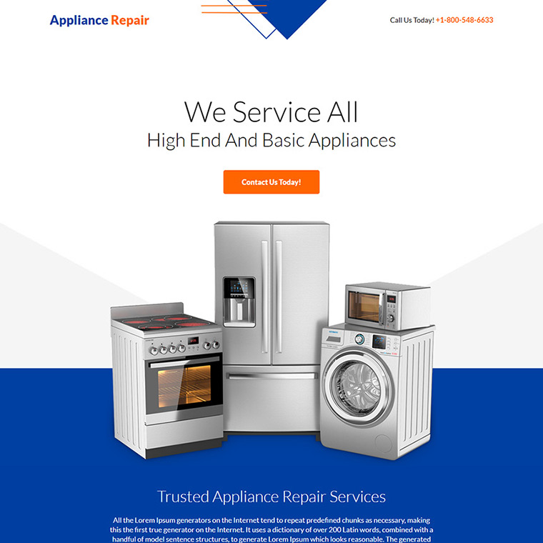 basic appliance repair service responsive landing page Appliance Repair example