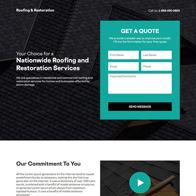 roofing and restoration experts responsive landing page design Roofing example