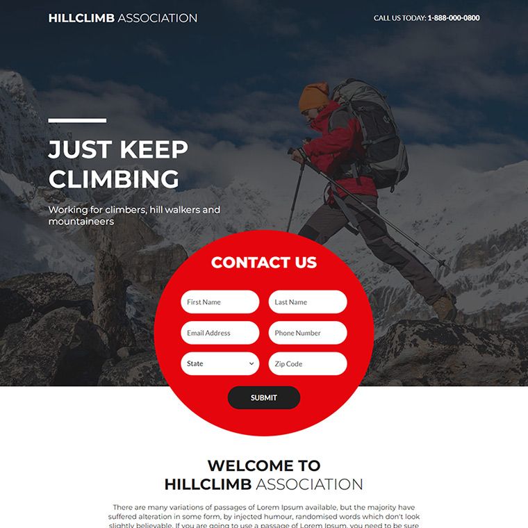 hill climbing responsive landing page design Sports example