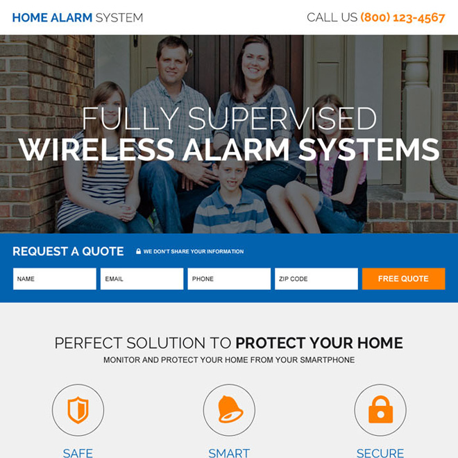 home alarm security system responsive landing page design