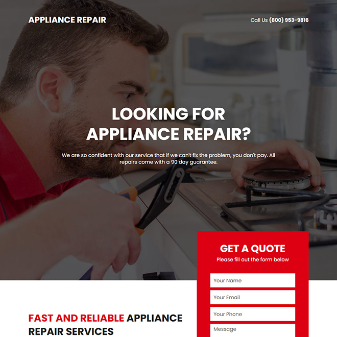 home appliance repair service responsive landing page design Appliance Repair example