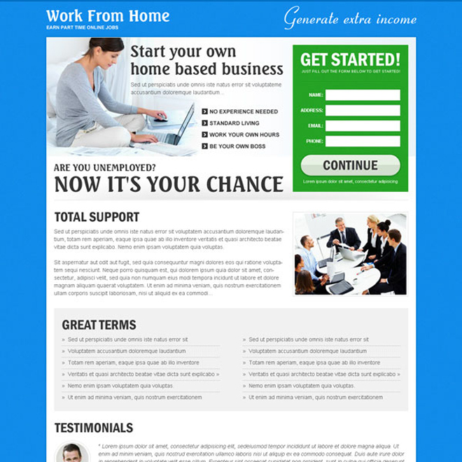 work from home based business landing page to boost your traffic and conversion rate effectively