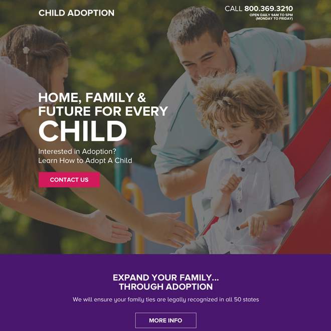 child adoption lead generating responsive landing page design Adoption example