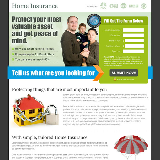 home insurance business lead capture squeeze page design Home Insurance example