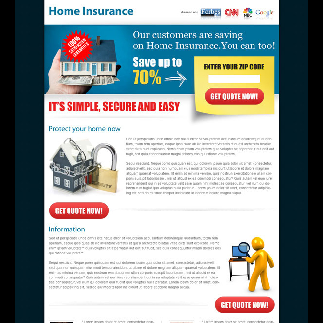 effective home insurance zip capture landing page Home Insurance example