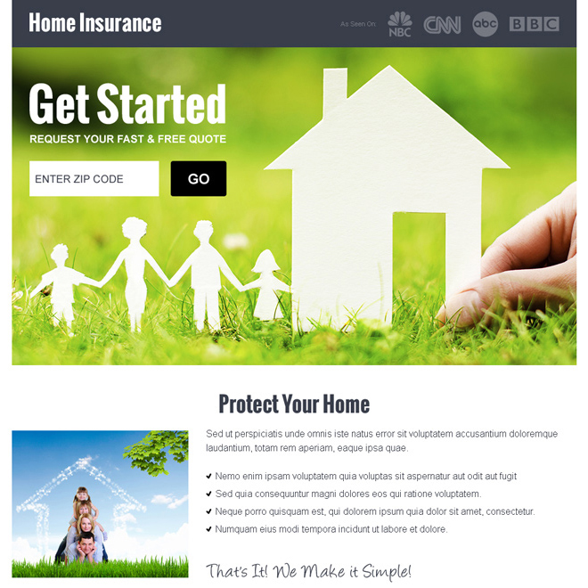 home insurance by zip code responsive landing page design Home Insurance example