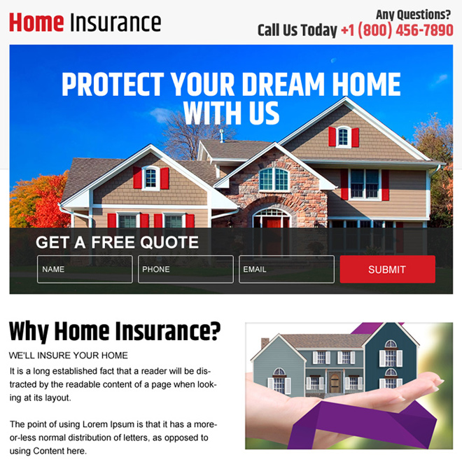 home insurance free quote ppv landing page Home Insurance example