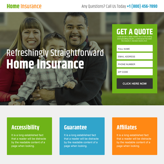 Home Insurance Landing Page Design Templates To Capture Leads Home Insurance Free Quote Lead Capturing Landing Page Design Example