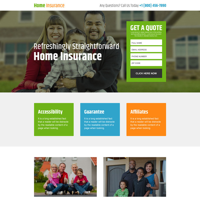 responsive home insurance free quote lead generating landing page Home Insurance example