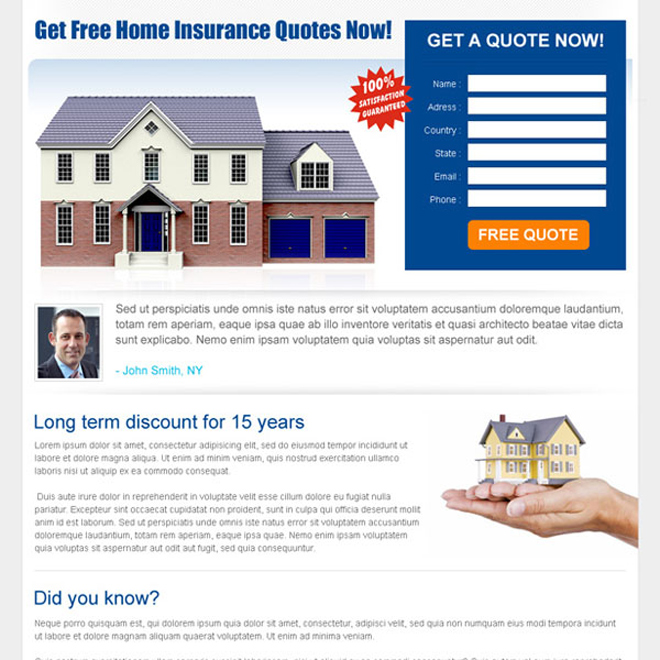 home insurance quote lead capture landing page design template Home Insurance example