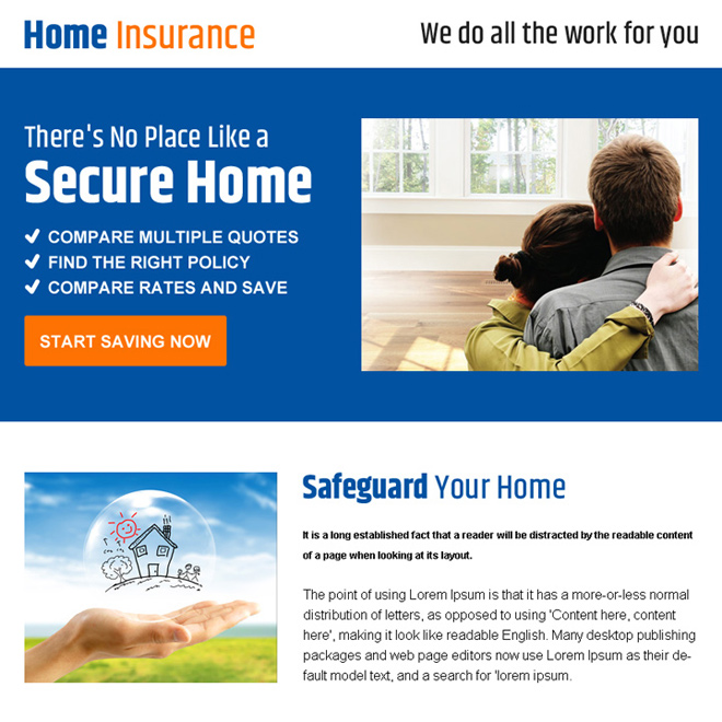 home insurance minimal ppv landing page design Home Insurance example