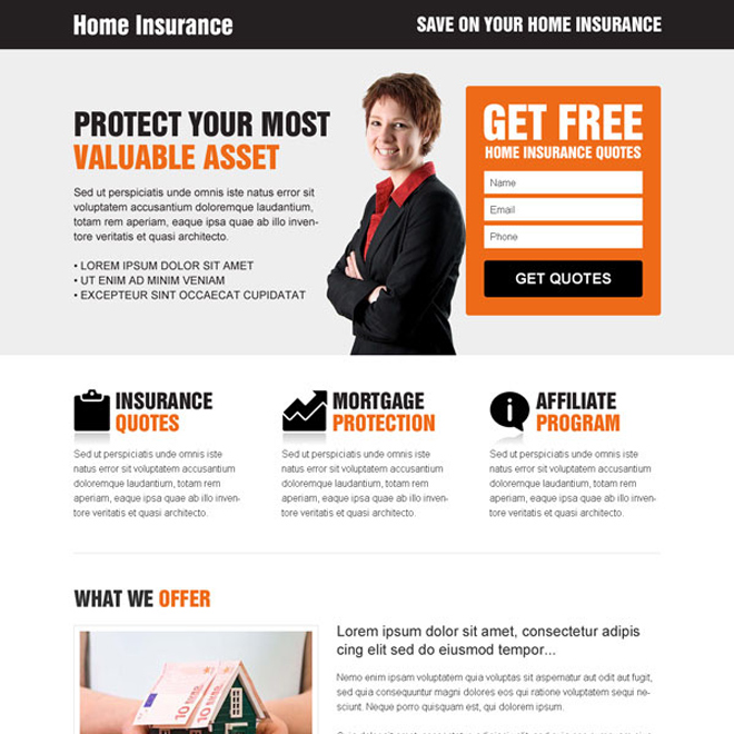 home insurance clean and most converting responsive lead capture landing page design template Home Insurance example