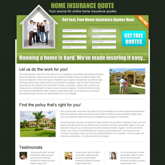 home insurance long lead capture landing page design for sale