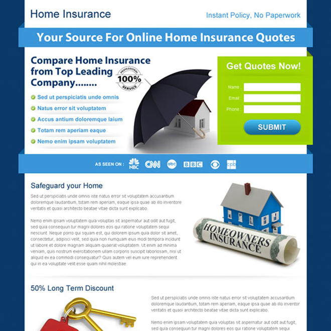 clean online home insurance quotes lander design Home Insurance example