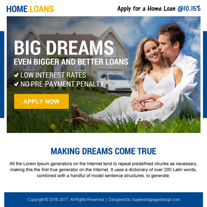 home loan converting ppv landing page design Home Loan example