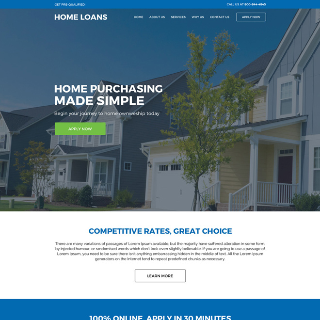 responsive home loan service online application lead capturing website design Home Loan example