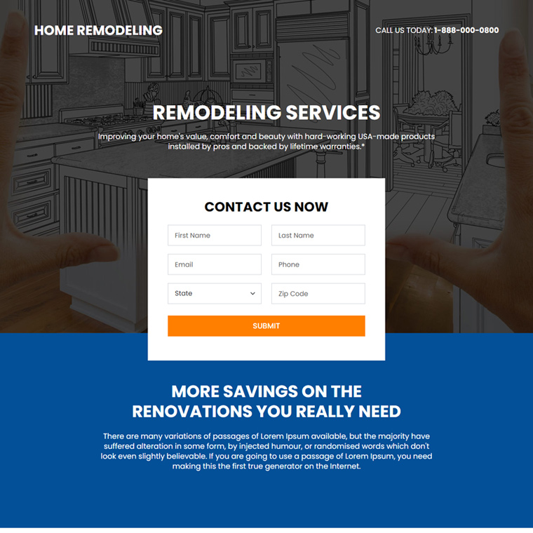 home remodeling contractors responsive landing page Home Improvement example
