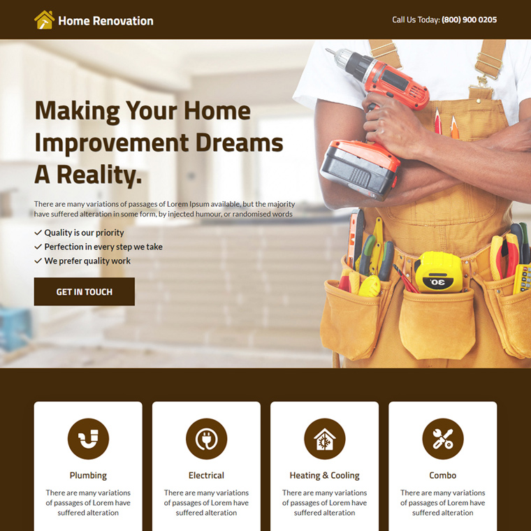 home renovation service lead capture responsive landing page Home Improvement example