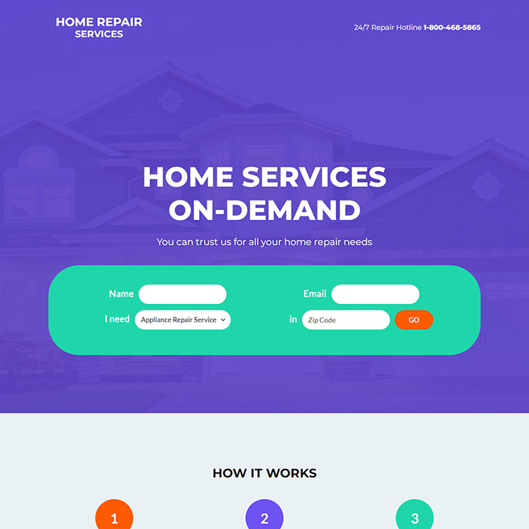 home repair service lead capture responsive landing page Home Improvement example