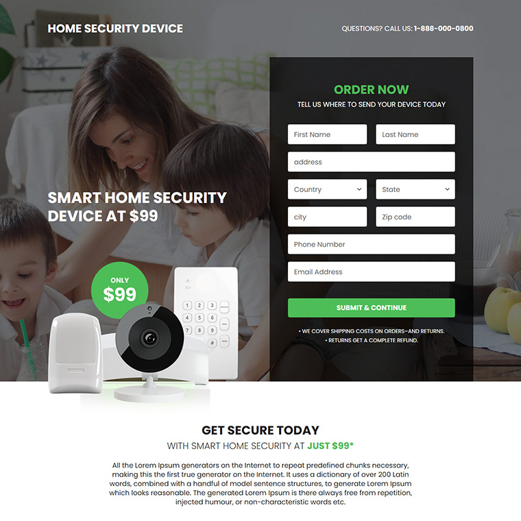 smart home security device landing page
