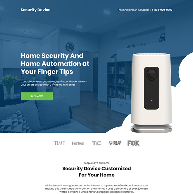 home security and automation device selling responsive landing page Security example