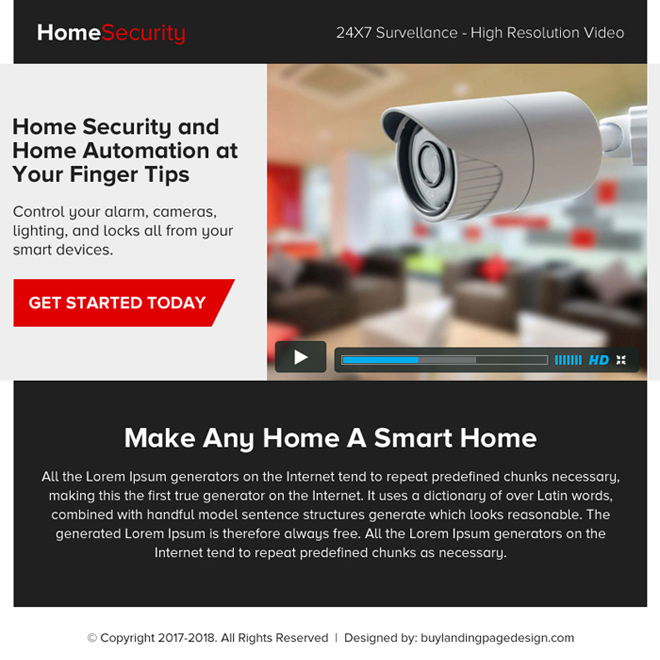 home security video ppv landing page design