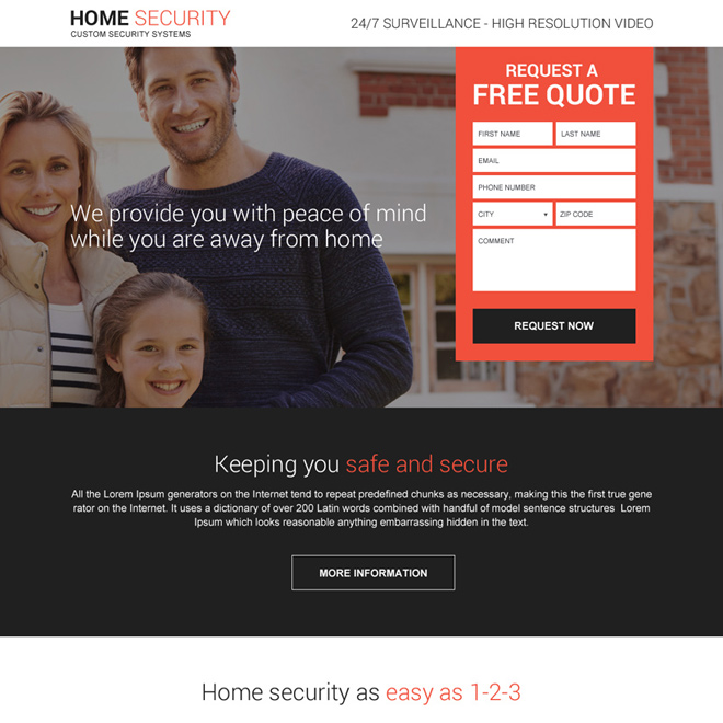 home security system free quote responsive landing page design