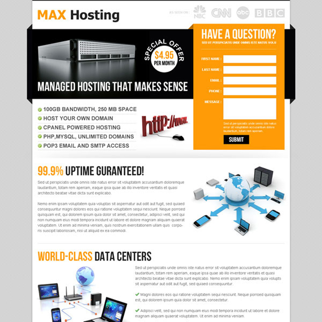 web hosting lead capture squeeze page design template