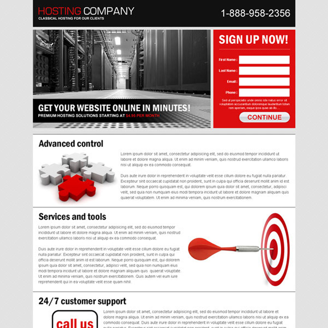 hosting company lead capture most converting landing page design