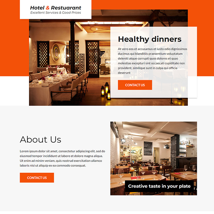 hotel and restaurant services lead capture landing page Hotel And Restaurant example
