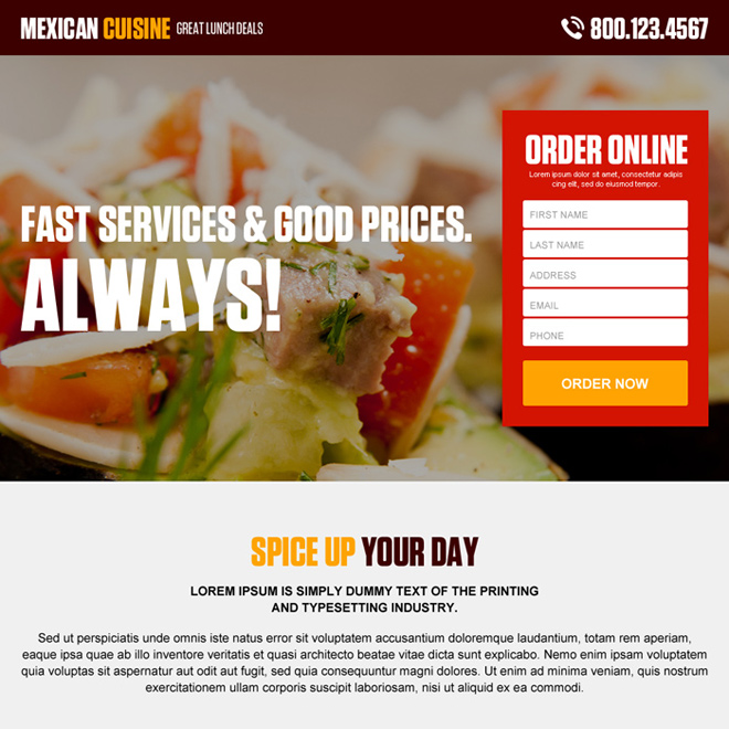 best hotel and restaurant lead gen responsive landing page design Hotel And Restaurant example